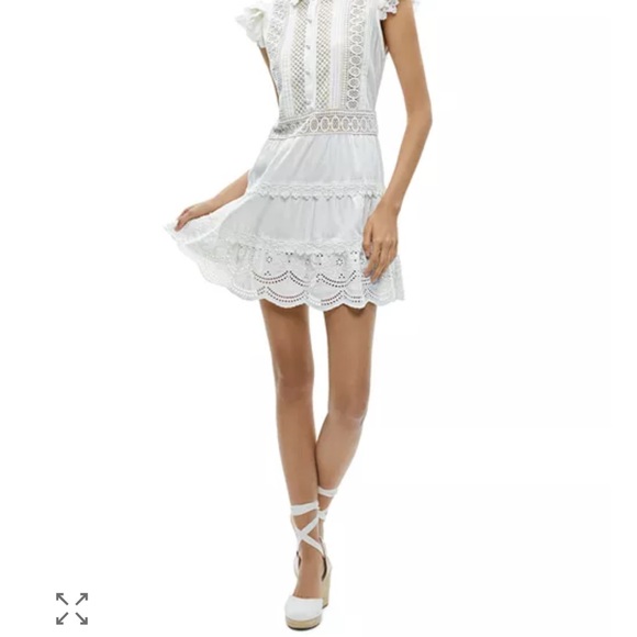 Alice + Olivia White Embroidered Ruffle Sleeve Dress - Picture 2 of 6